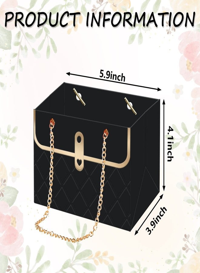 Whaline 6 Pcs Paper Flower Bags with Metal Chain Bouquet Storage Bucket Florist Bag Handbag Flower Bouquet Wrapping Basket Handbag Gift Box for Mother's Day Wedding Party Birthday Gift Bags, Black - Image 2