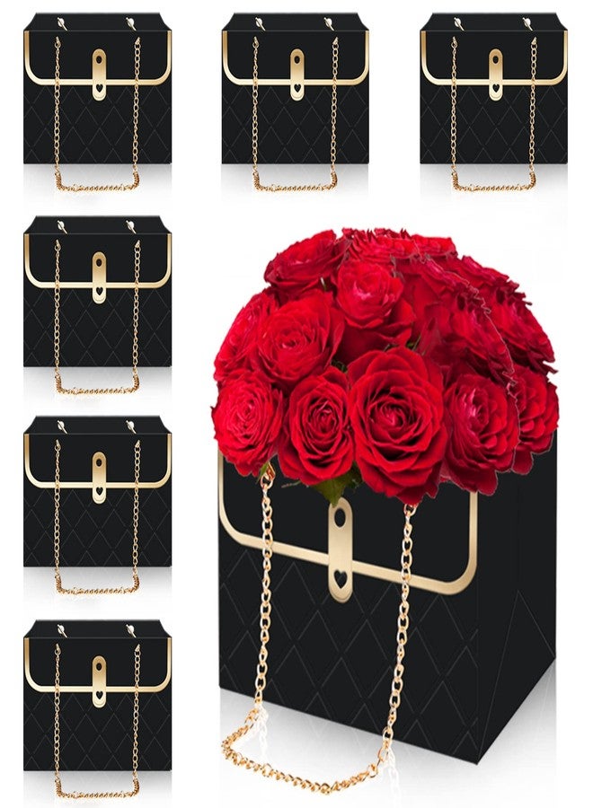 Whaline 6 Pcs Paper Flower Bags with Metal Chain Bouquet Storage Bucket Florist Bag Handbag Flower Bouquet Wrapping Basket Handbag Gift Box for Mother's Day Wedding Party Birthday Gift Bags, Black - Image 1