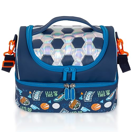 YOYTOO Kids Double Decker Cooler Insulated Lunch Bag, Back to School Large Meal Tote for Boys, Girls, Men, Women, with Adjustable Strap, Soccer - Image 1