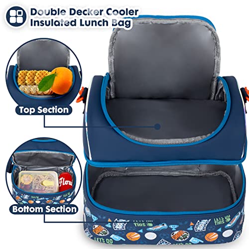 YOYTOO Kids Double Decker Cooler Insulated Lunch Bag, Back to School Large Meal Tote for Boys, Girls, Men, Women, with Adjustable Strap, Soccer - Image 2