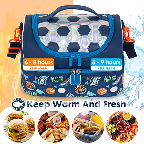 YOYTOO Kids Double Decker Cooler Insulated Lunch Bag, Back to School Large Meal Tote for Boys, Girls, Men, Women, with Adjustable Strap, Soccer - Image 5
