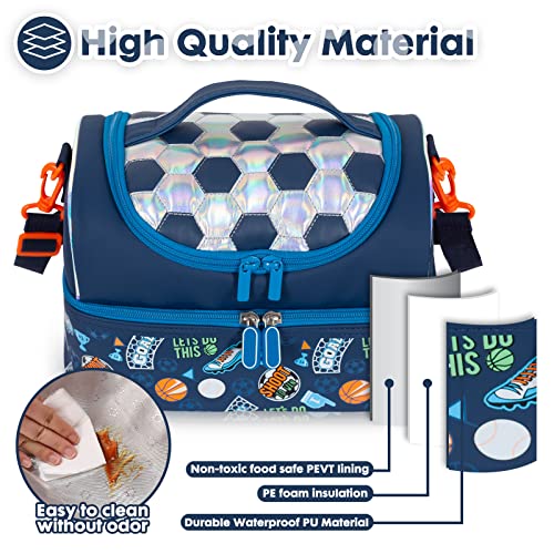YOYTOO Kids Double Decker Cooler Insulated Lunch Bag, Back to School Large Meal Tote for Boys, Girls, Men, Women, with Adjustable Strap, Soccer - Image 3
