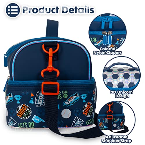 YOYTOO Kids Double Decker Cooler Insulated Lunch Bag, Back to School Large Meal Tote for Boys, Girls, Men, Women, with Adjustable Strap, Soccer - Image 4