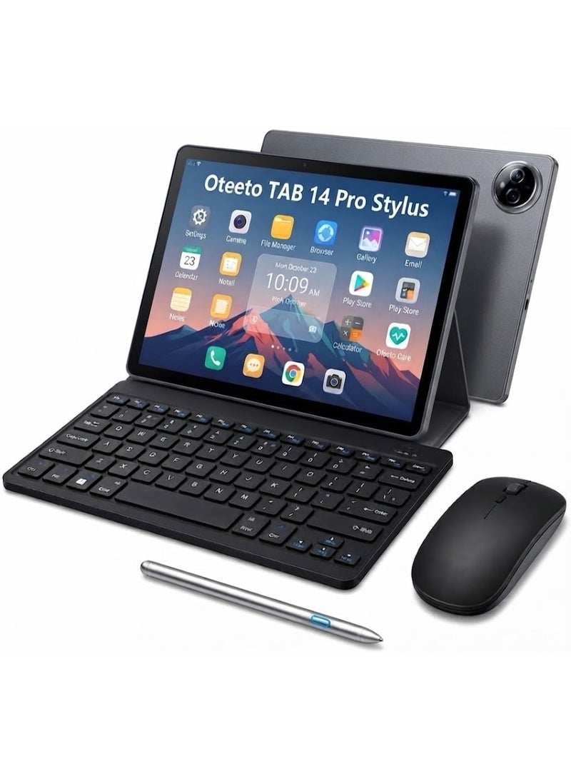 Oteeto TAB 14 Pro Stylus Android Tablet – Grey | 11-Inch IPS InCell HD Display 1280×800 | 12GB RAM + 512GB ROM | Expandable Storage | MediaTek Octa-Core 2.0GHz Processor | Android 15 | 8000mAh Battery | 5G WiFi | 5G Dual SIM | 13MP Rear + 8MP Front Camera | Keyboard | Mouse | Stylus Pen | Tablet Cover - Image 1