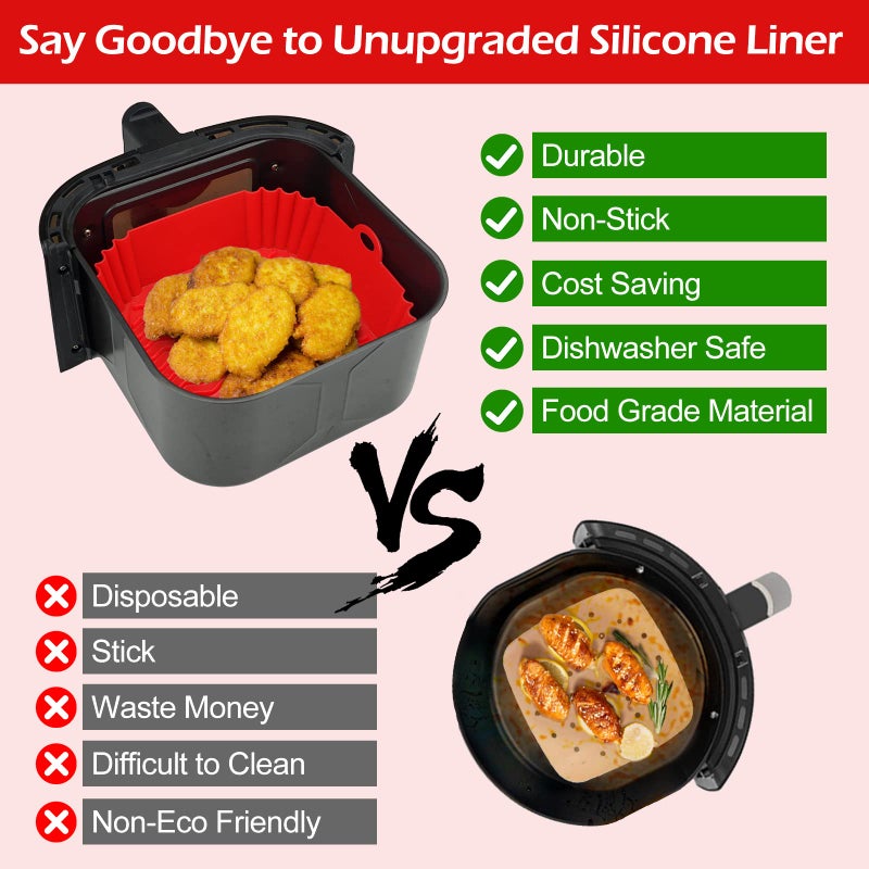 Vailnd Air Fryer Silicone Liners: Air Fryer Silicone Liners Reusable, Square Air Fryer Silicone Pot, Replacement of Parchment Paper, Washable Airfryer Basket Accessories for 4Qt and Bigger (8 inch) - Image 5