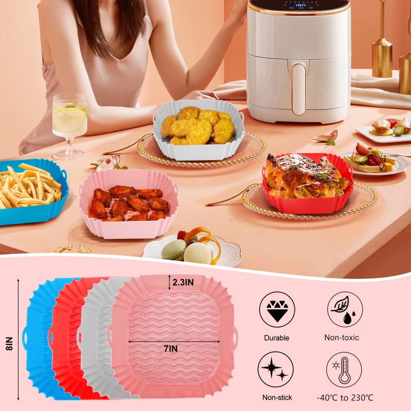 Vailnd Air Fryer Silicone Liners: Air Fryer Silicone Liners Reusable, Square Air Fryer Silicone Pot, Replacement of Parchment Paper, Washable Airfryer Basket Accessories for 4Qt and Bigger (8 inch) - Image 2