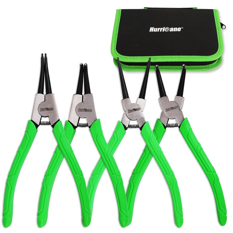 HURRICANE 4 Pieces Snap Ring Pliers Set 7 Inch Internal External Circlip Pliers Kit CRV Straight Bent Jaw Pliers Ideal for Ring Remover Retaining and Remove Hoses with Portable Storage Pouch - Image 2