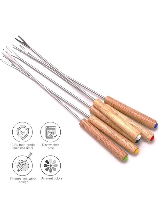 HOOKOR 6 Pack 9.5 Inch Stainless Steel Fondue Forks, 12 Wood Handles, Heat Resistant Smores Sticks for Roast Meat Chocolate Dessert Cheese Marshmallows (6 Colors) - Image 2