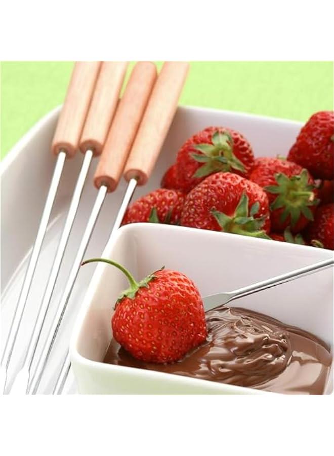 HOOKOR 6 Pack 9.5 Inch Stainless Steel Fondue Forks, 12 Wood Handles, Heat Resistant Smores Sticks for Roast Meat Chocolate Dessert Cheese Marshmallows (6 Colors) - Image 5
