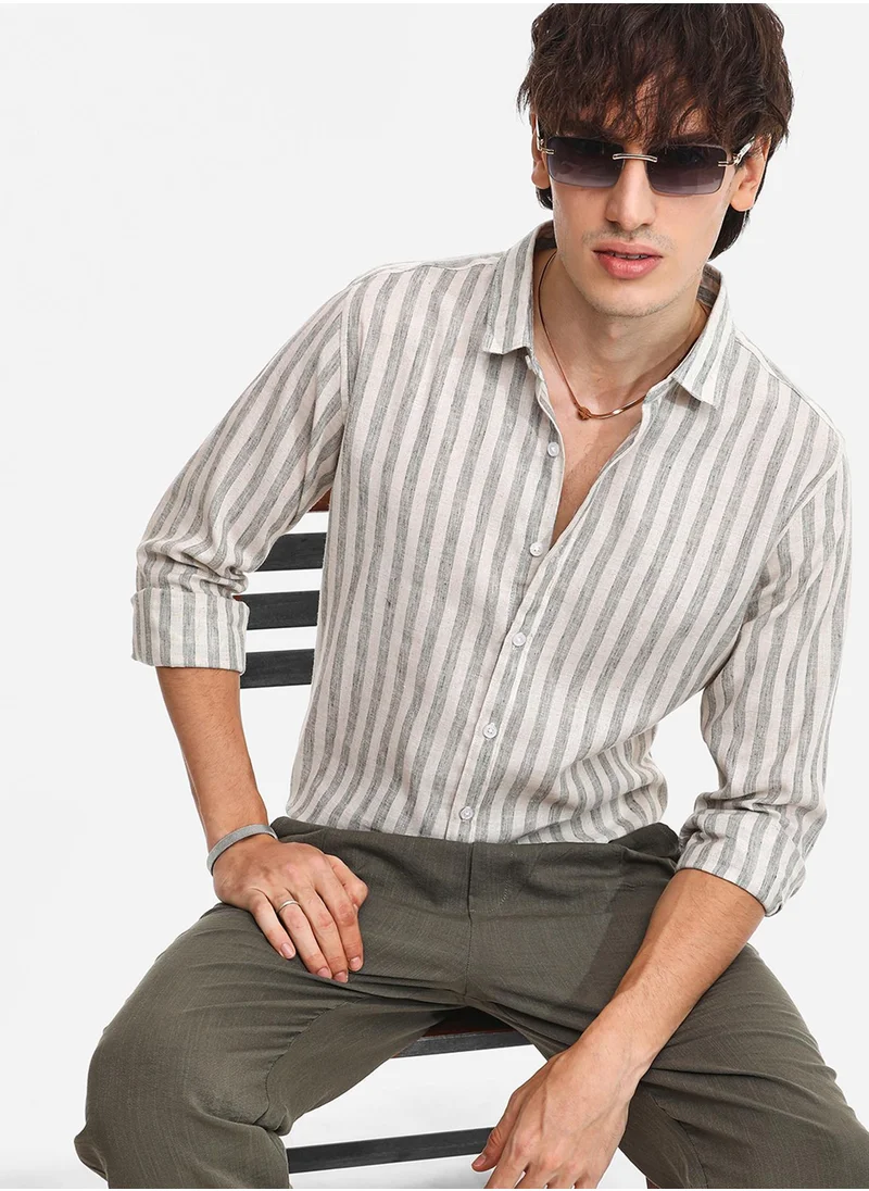 كامبوس سوترا Men's Moon Grey Heathered-Stripe Shirt