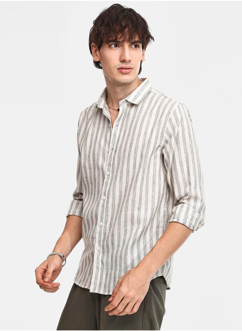كامبوس سوترا Men's Moon Grey Heathered-Stripe Shirt  - Image 3