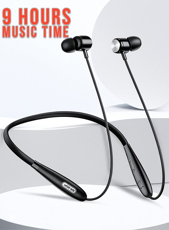 GO-DES Wireless Bluetooth Neckband Earbuds V5.1 | Upto 9 Hours Playtime & 60 Hours Standby Time| Magnetic In Ear Design Earbuds |Type-C Fast Charging | 150mAh Battery | Skin-Friendly Silicone Tips By Go-Des (Black) - Image 2