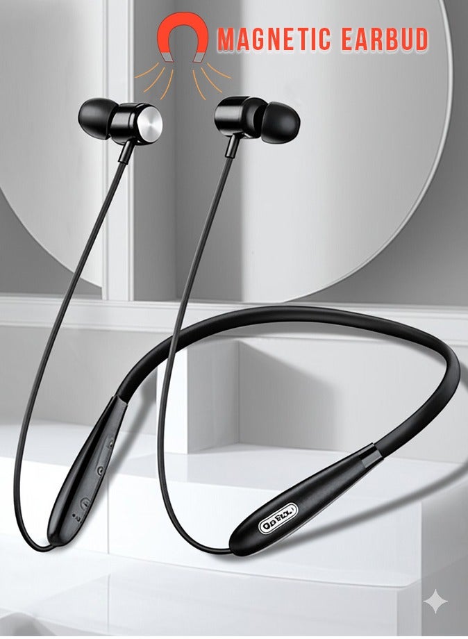 GO-DES Wireless Bluetooth Neckband Earbuds V5.1 | Upto 9 Hours Playtime & 60 Hours Standby Time| Magnetic In Ear Design Earbuds |Type-C Fast Charging | 150mAh Battery | Skin-Friendly Silicone Tips By Go-Des (Black) - Image 3