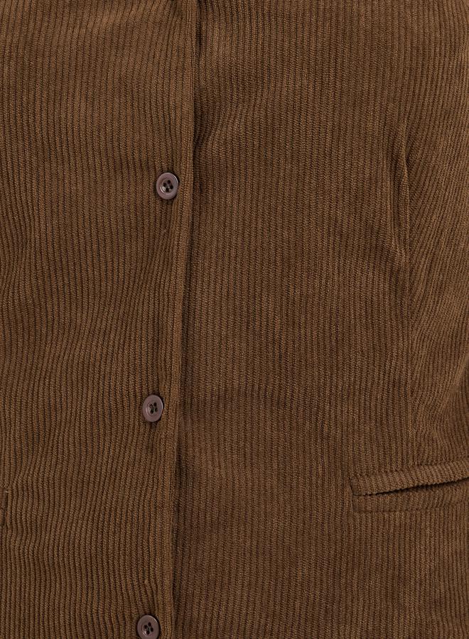 Styli Women Brown Corduroy Sleeveless Regular Fit Waistcoat - Image 4