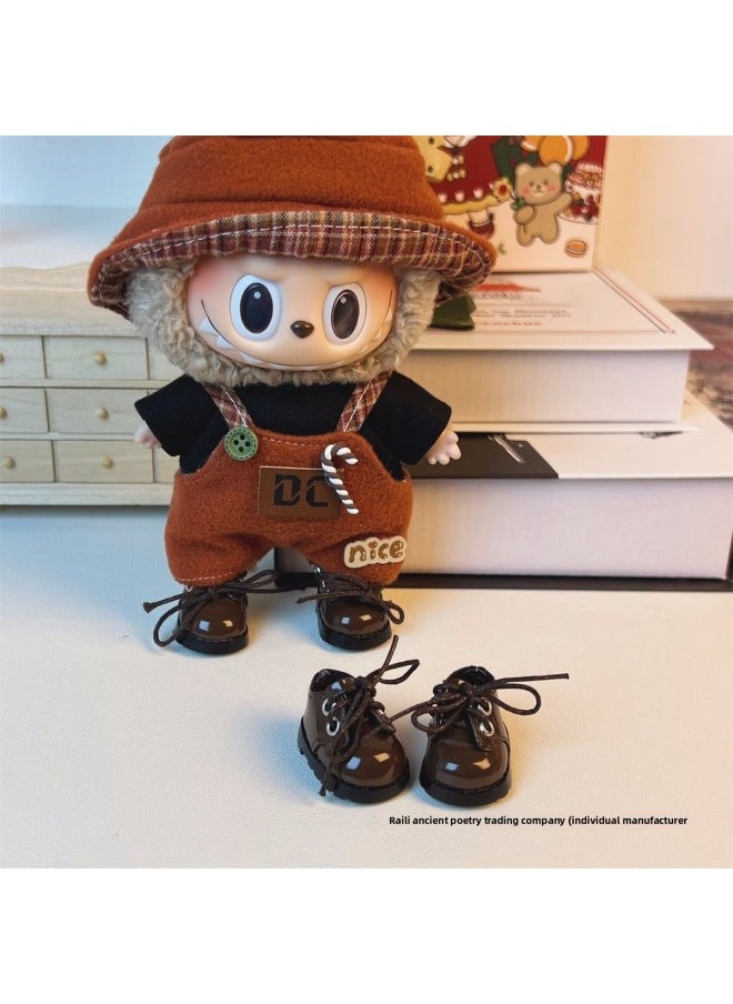 The First And Second Generation Labubu Shoes 17cm Cloth Pendant Shoes 10cm Cotton Doll Normal Body Shoes Accessories Cute-Specifications:Labubu Shoes And Cloth Shoes [doll Not Included - Standard Size-Color:Brown Leather Shoes  - Image 2
