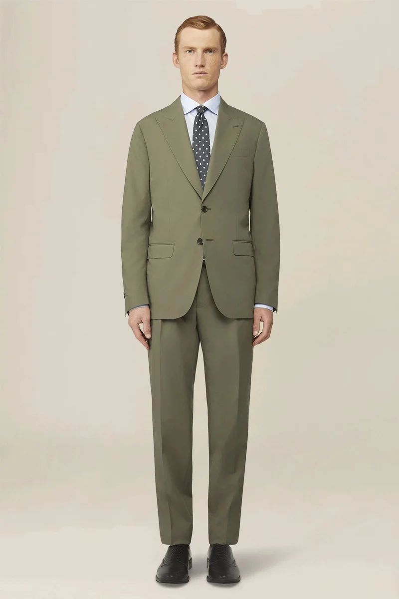 دوبل غانغر Plain men's suit with regular fit peak lapel jacket - Military