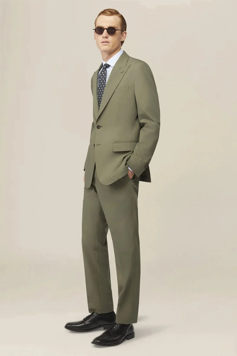 دوبل غانغر Plain men's suit with regular fit peak lapel jacket - Military