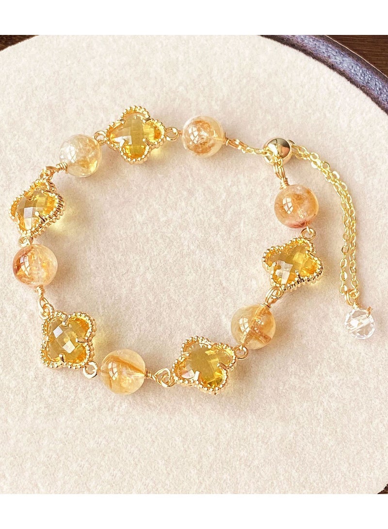 Sugar Heart Agate Beaded Bracelet, Clover Crystal Bracelet, Sweet Alloy Jewelry