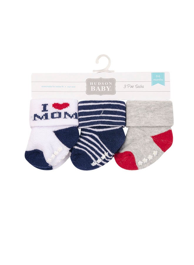 hudson baby Baby Terry Socks With Non-Skid 3 Piece Navy Mum  - Image 2