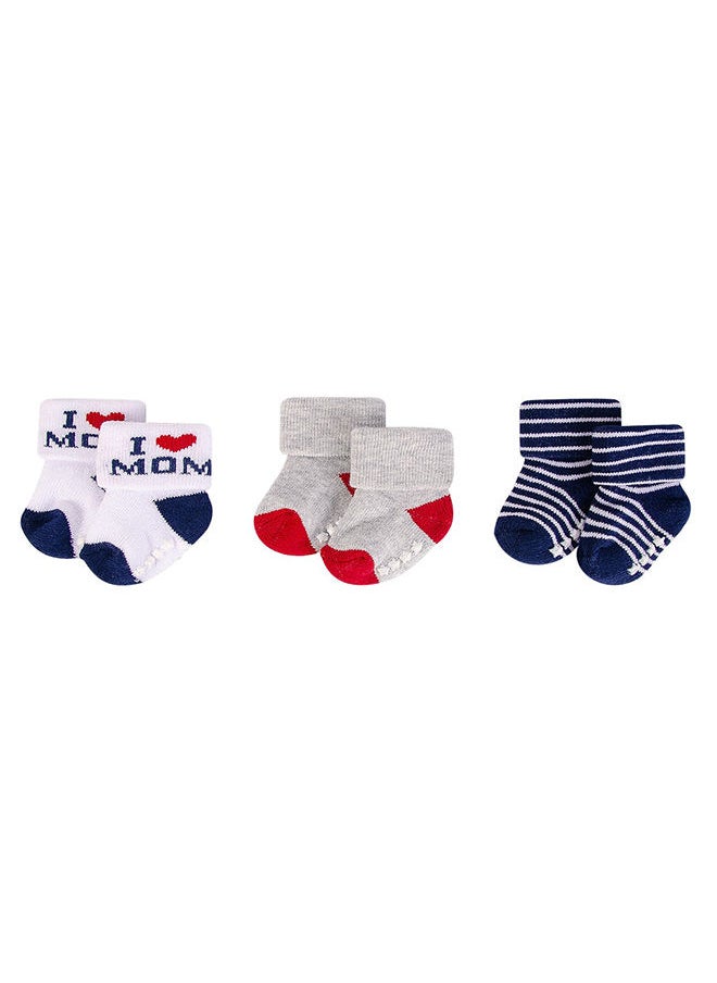 hudson baby Baby Terry Socks With Non-Skid 3 Piece Navy Mum  - Image 1