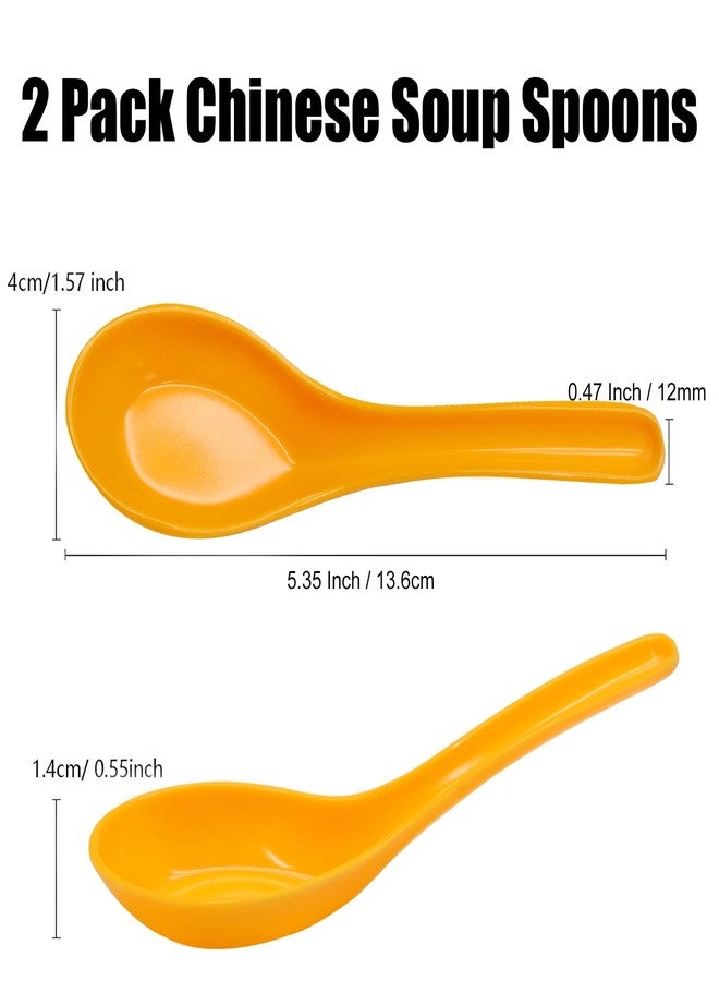 Cionyce 2 Pcs Chinese Soup Spoons, Asian Japanese Miso Ramen Wonton Dumpling Pho Rice Noodle Soba Soup Spoons, Melamine Spoons(Yellow) - Image 2