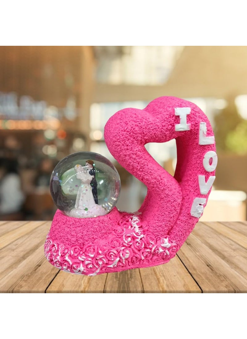 Gifts hub Gifts Hub Romantic Love Showpiece with Color Light Wedding Couple Snow Globe Gift for Home Decor Anniversary Valentines Day Bedroom Decoration  - Image 1