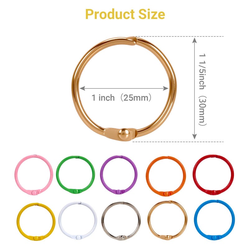 zywooH 70Pcs Binder Rings, 1 1/5 Inch Metallic Loose Leaf Binder Ring, Binding Rings for Index Cards, Colorful Book Keychain Key Rings for Paper Notebook Office School Home, 10 Colors - Image 2
