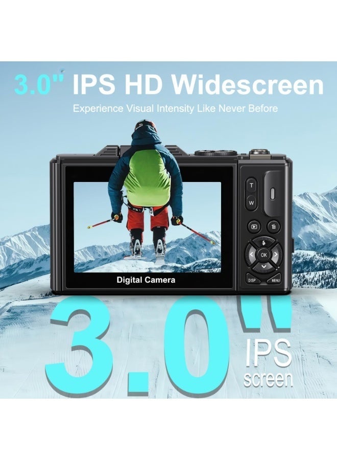 Digisand 5K Digital Camera, 75MP Camera Digital for Photography, Point and Shoot Camara with 128GB SD Card, 18X Digital Cameras with 3" 180° Flip Screen, Vlogging Camera for Beginner Gift - Image 2