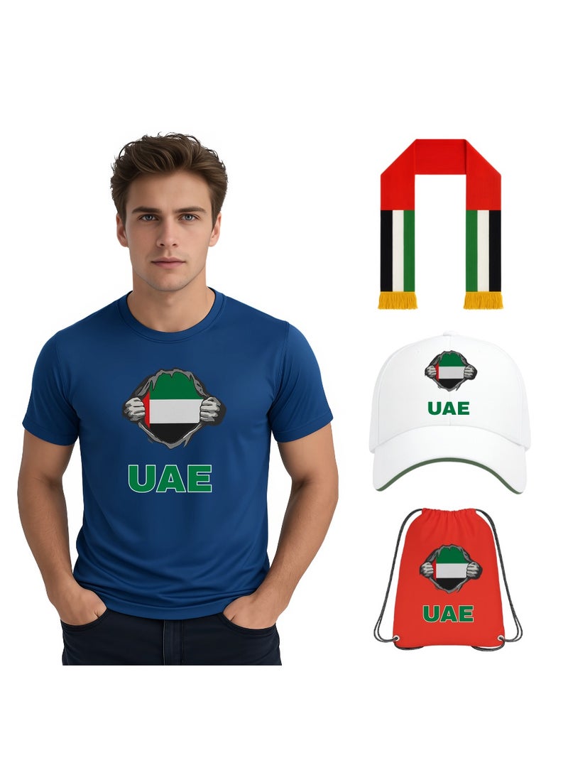 PRINTSHOP4ME UAE Sports Men's Combo Set–Dry Fit T-Shirt,Drawstring Bag,Cap & Scarf–Ideal For Cricket,Outdoor Events &Everyday Casual Wear - Image 1