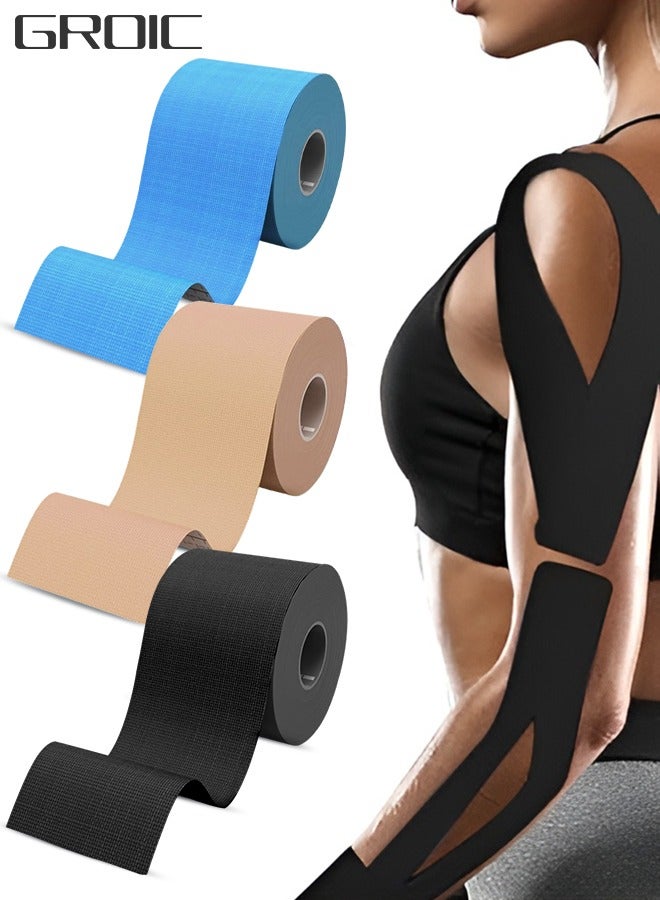 GROIC 3 Rolls Kinesiology Tape, Sports Tape Athletic Recovery Pain Relieve Strong Adhesion Waterproof Sports Theraeputic Tape for Muscle Pain Relief and Joint Support  [2” x 20”]  - Image 1