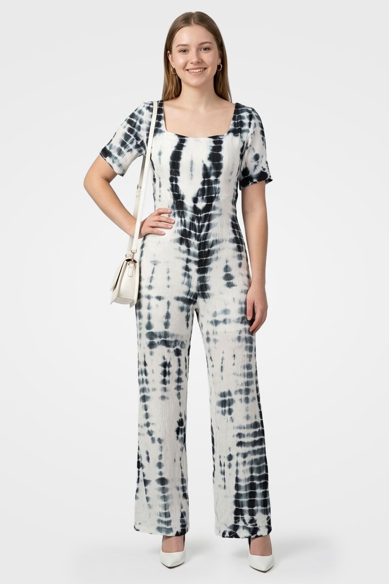 Epiphany Women Tie-Dye Short Sleeve Jumpsuit, Multicolor - Image 1