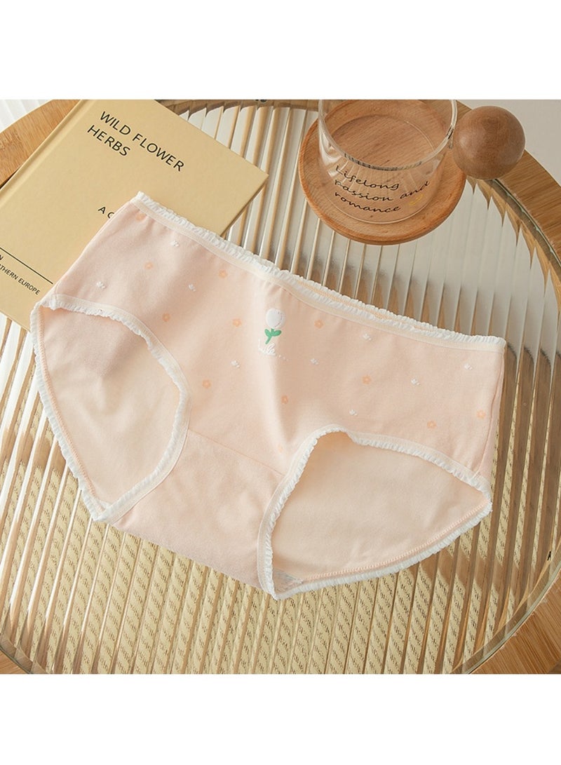 مجموعة من 5 ملابس داخلية قطنية أنيقة بخصر متوسط، ملابس داخلية مريحة وجيدة التهوية للفتيات - Image 2