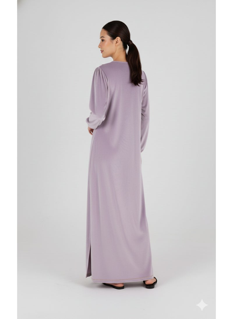 zecotex  Women's Elegant Soft Jalabiya with Classic Embroidery & Tassel Detail - Light Lavender - Image 4