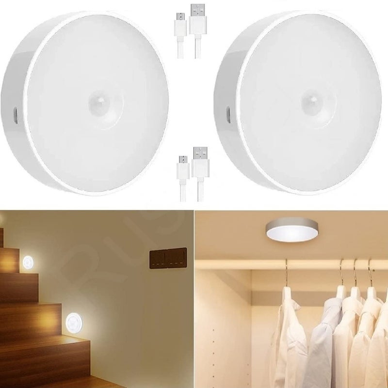 Rushwak Motion Sensor Light for Home with USB Charging Pack of 4 Wireless Self Adhesive LED Magnetic Motion Activated Light Motion Sensor Rechargeable Light for Wardrobe Bedroom Stairs WhiteWarm - Image 1