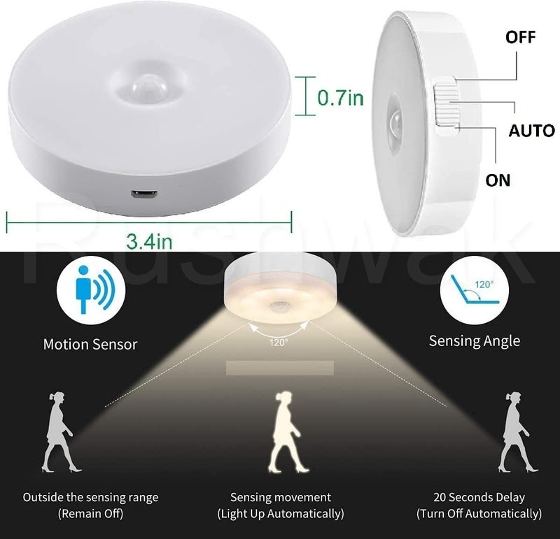 Rushwak Motion Sensor Light for Home with USB Charging Pack of 4 Wireless Self Adhesive LED Magnetic Motion Activated Light Motion Sensor Rechargeable Light for Wardrobe Bedroom Stairs WhiteWarm - Image 2