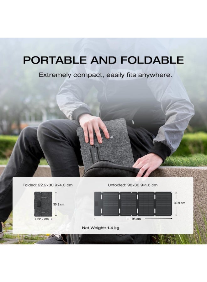 إيكو فلو لوح طاقة شمسية محمول وقابل للطي من EF ECOFLOW بقدرة 45 واط، مزود بخلايا شمسية عالية الكفاءة من النوع N بنسبة 25%، مقاوم للماء والغبار بمعيار IP65، مصمم للتخييم وحقائب الظهر وسيارات الدفع الرباعي والشاحنات الصغيرة. - Image 4