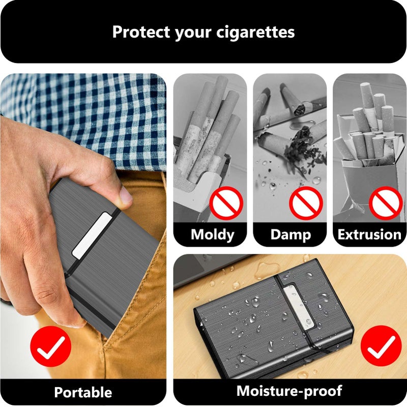 roygra حافظة سجائر رويغرا، ألمنيوم مصقول بسعة 20 - عبوة من 2 (رمادي + فضي، 85 مم حجم ملكي) - Image 4