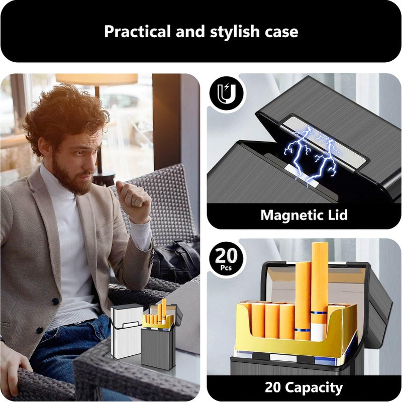 roygra حافظة سجائر رويغرا، ألمنيوم مصقول بسعة 20 - عبوة من 2 (رمادي + فضي، 85 مم حجم ملكي) - Image 3