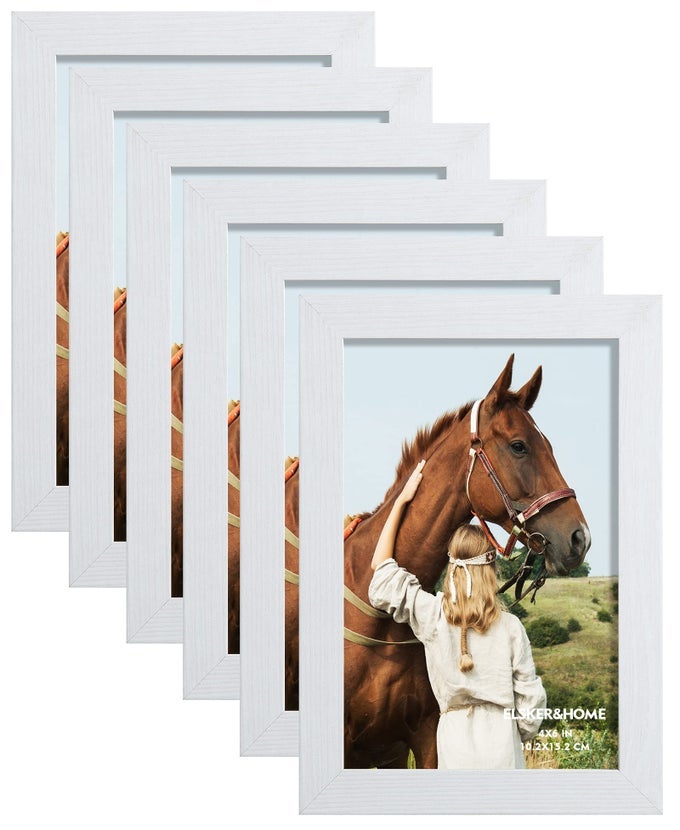 ELSKERHOME 4X6 PICTURE FRAME WHITE SET OF 6 MULTI PHOTO FRAMES COLLAGE WITH HD REAL GLASS FOR TABLE TOP OR WALL MOUNT DISPLAY