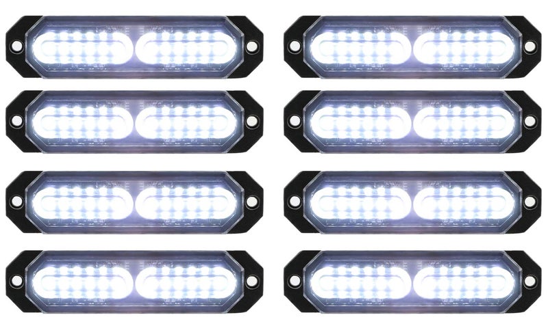 ASPL 8pcs Sync Feature Ultra Slim 12-LED Surface Mount Flashing Strobe Lights for Truck Car Vehicle LED Mini Grille Light Head Emergency Beacon Hazard Warning lights (White) - Image 1