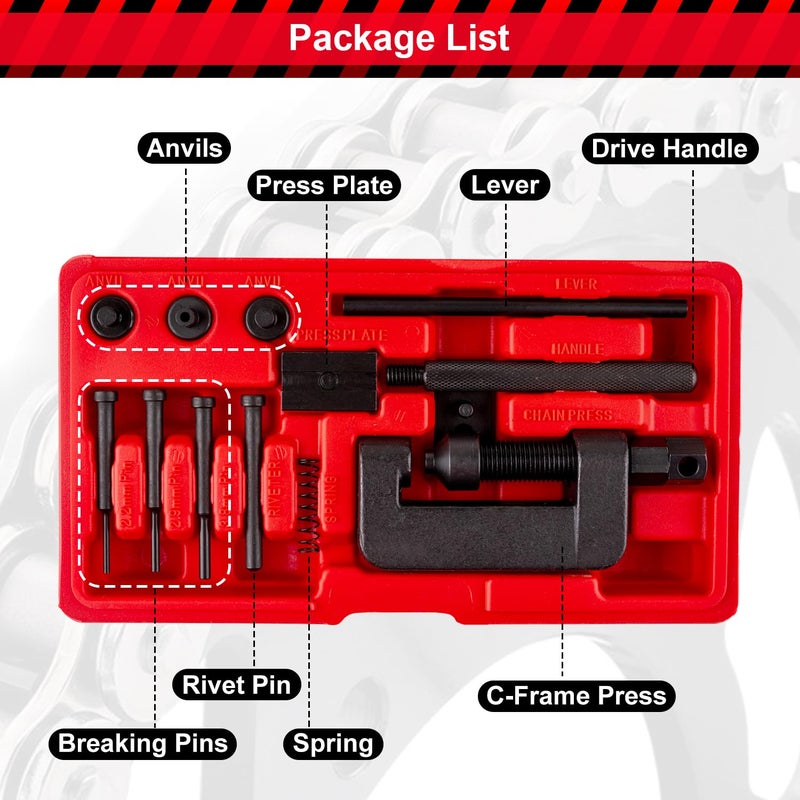 AJulyBee 13PCS Motorcycle Chain Breaker Tool Kit, AJulyBee Chain Rivet Tool Set â€“ Heavy Duty Chain Cutter & Link Removal Tool for Bike, ATV - Image 2