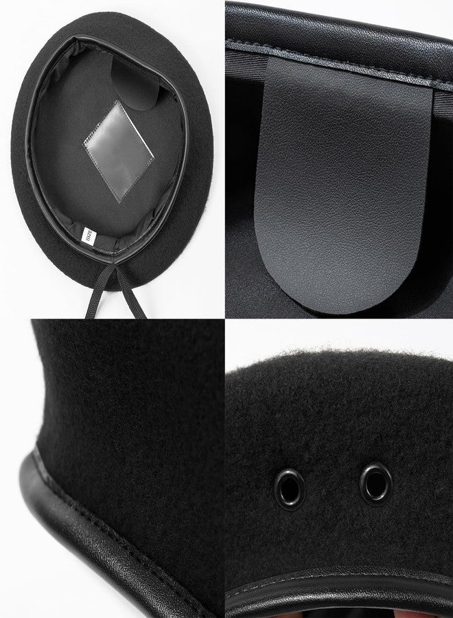 Gajaous British Military Berets for Men and Women,Wool and Leather Army Beret Hats 3 Packs - Image 2