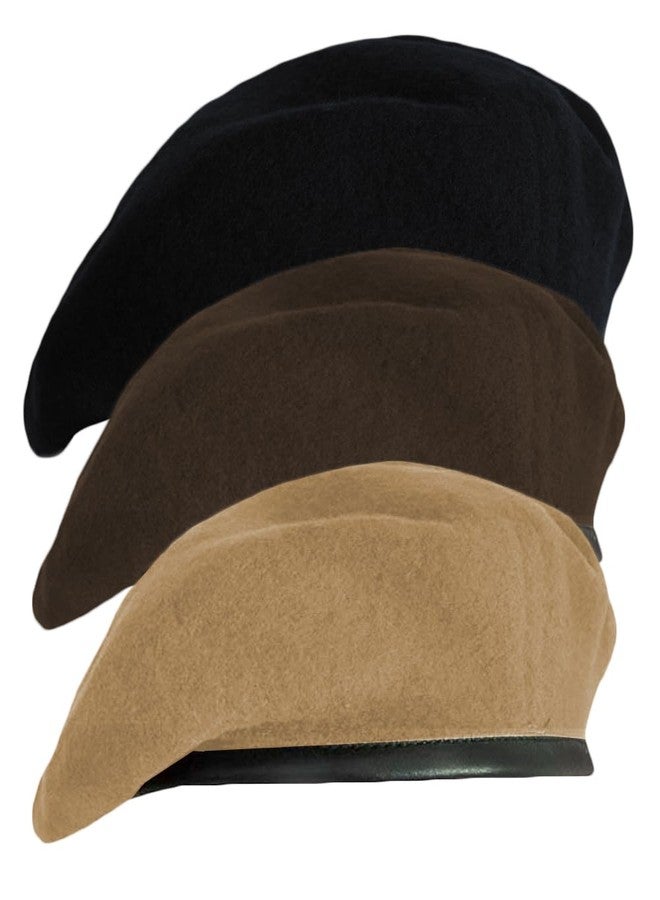 Gajaous British Military Berets for Men and Women,Wool and Leather Army Beret Hats 3 Packs - Image 1