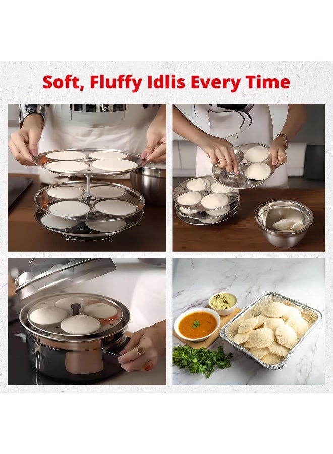 Vinod Stainless Steel 6 Idli Plates - 24 Idlis/Heavy Premium Deep Idli Plates/Idli Stand for 8 Litre Pressure Cooker/Plump Fluffy Idli maker Plates - Large, Silver - Image 3