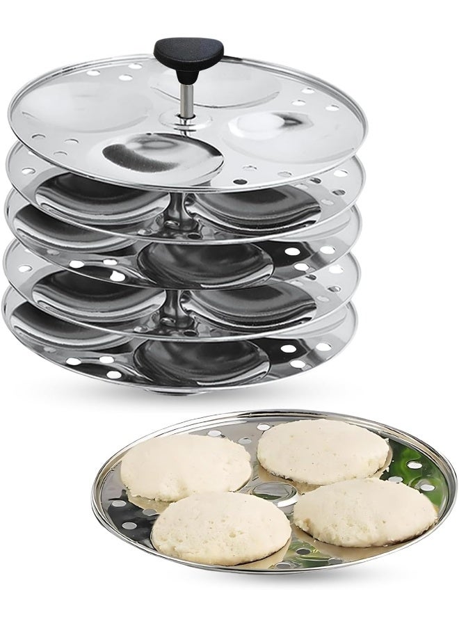 Vinod Stainless Steel 6 Idli Plates - 24 Idlis/Heavy Premium Deep Idli Plates/Idli Stand for 8 Litre Pressure Cooker/Plump Fluffy Idli maker Plates - Large, Silver - Image 1