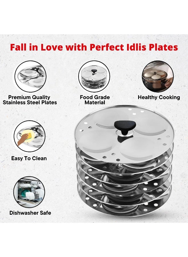 Vinod Stainless Steel 6 Idli Plates - 24 Idlis/Heavy Premium Deep Idli Plates/Idli Stand for 8 Litre Pressure Cooker/Plump Fluffy Idli maker Plates - Large, Silver - Image 5