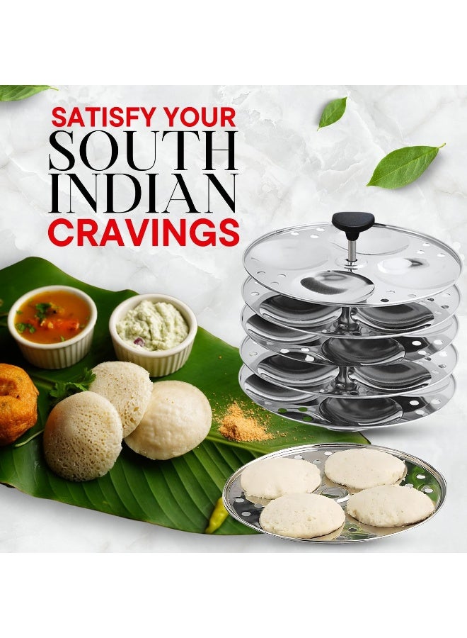 Vinod Stainless Steel 6 Idli Plates - 24 Idlis/Heavy Premium Deep Idli Plates/Idli Stand for 8 Litre Pressure Cooker/Plump Fluffy Idli maker Plates - Large, Silver - Image 2