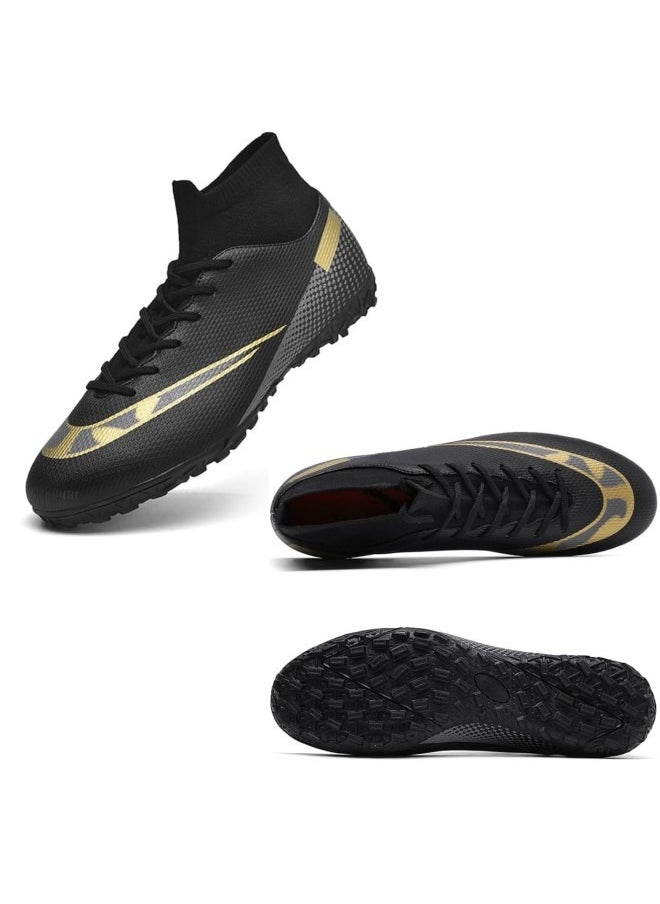GGEROU Men's Football Shoes,Boy's Soccer Cleats,Athletic Soccer Training Shoes,High-Top Breathable Athletic Football Boots,Indoor Outdoor Cleats Black  - Image 1