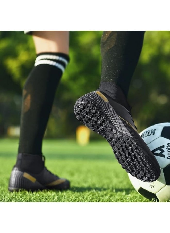GGEROU Men's Football Shoes,Boy's Soccer Cleats,Athletic Soccer Training Shoes,High-Top Breathable Athletic Football Boots,Indoor Outdoor Cleats Black  - Image 5