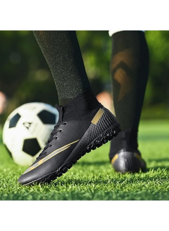 GGEROU Men's Football Shoes,Boy's Soccer Cleats,Athletic Soccer Training Shoes,High-Top Breathable Athletic Football Boots,Indoor Outdoor Cleats Black  - Image 3